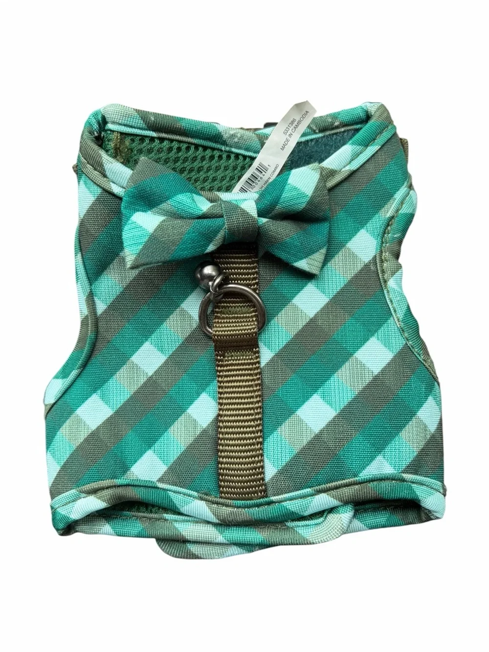 Green Plaid Dog Harness with Matching 6’ Leash size XS